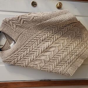 Women's Oatmeal Cable Knit Poncho Sweater